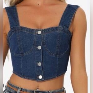 Allegra K Blue Denim Crop Top